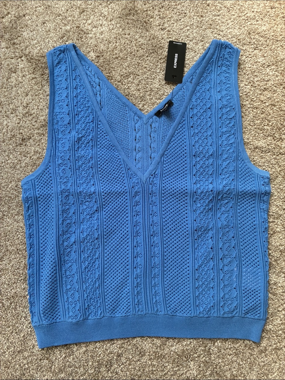 Express Bright Blue Knit V-Neck Tank